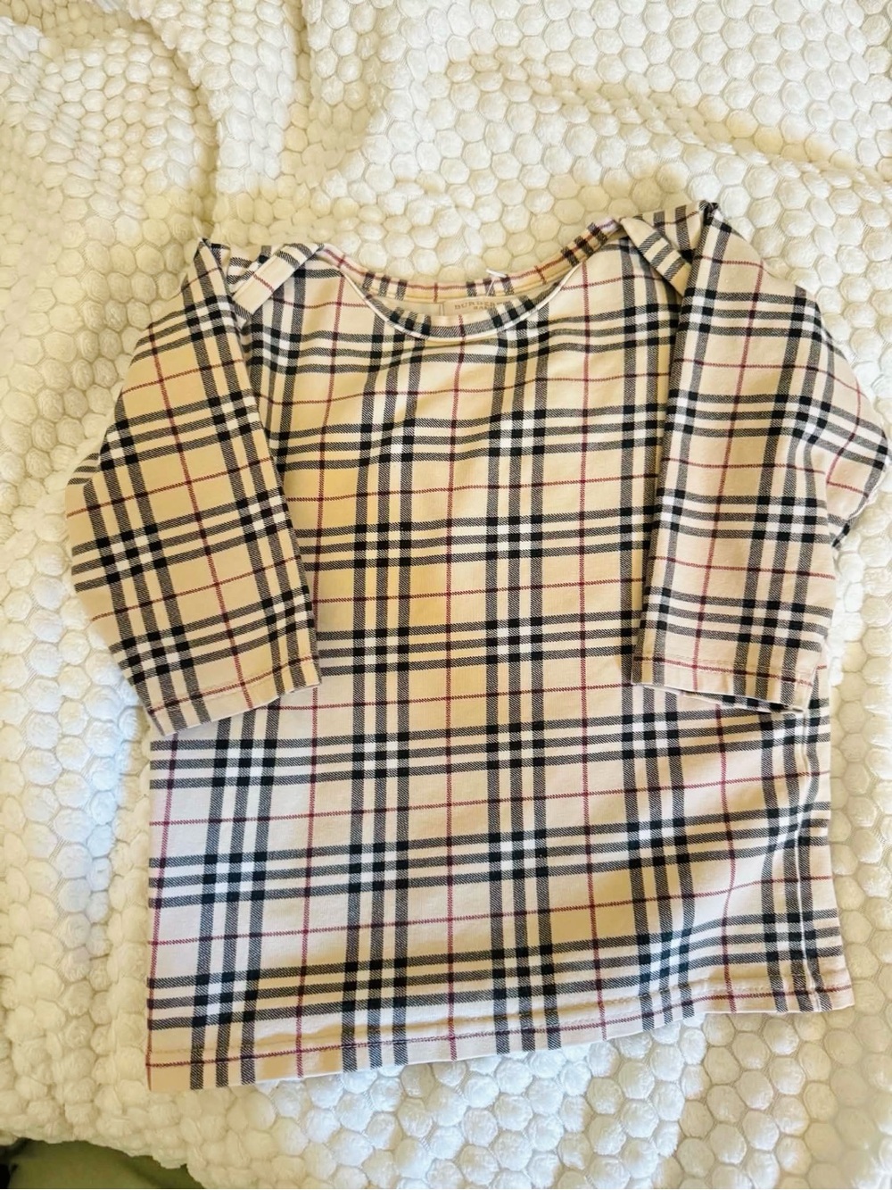Burberry Beige Plaid Long-Sleeve baby Tee